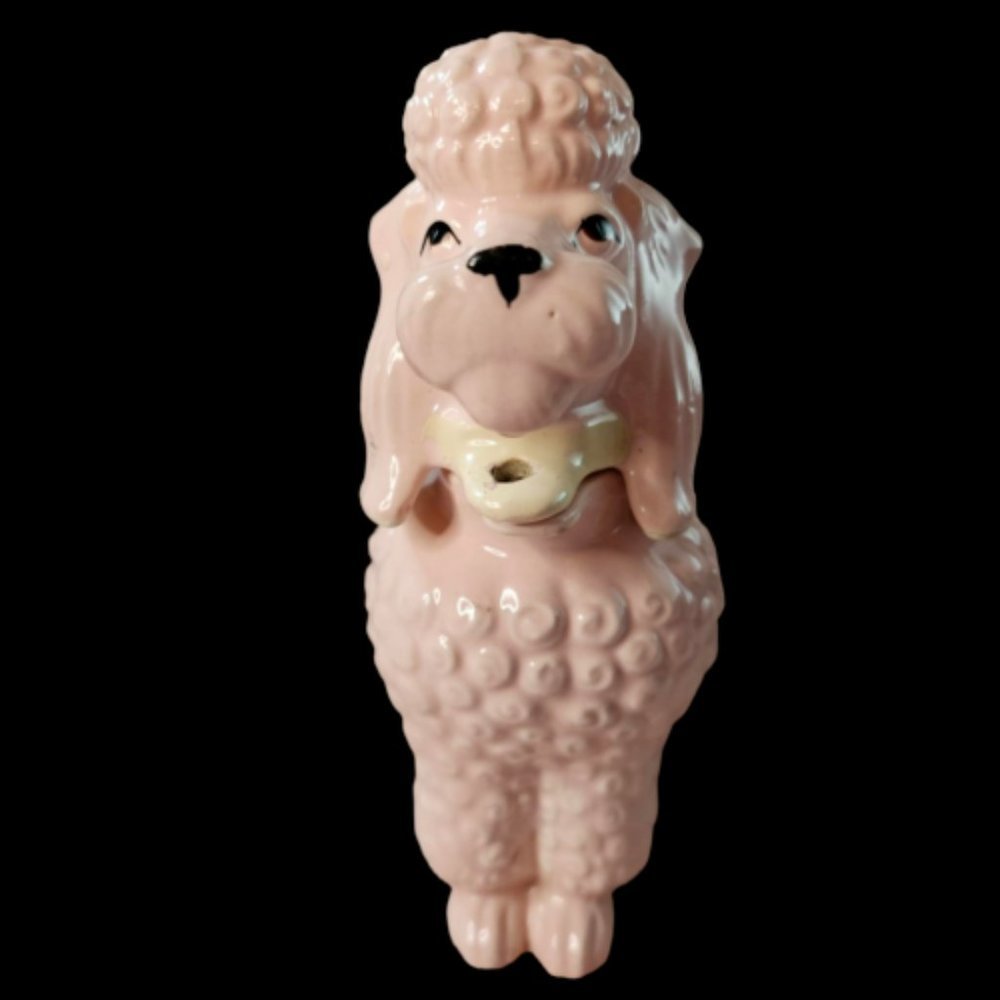 SOLD - Victoria Ceramics Vintage 1950s Glazed Pink French Poodle Coin Money Bank